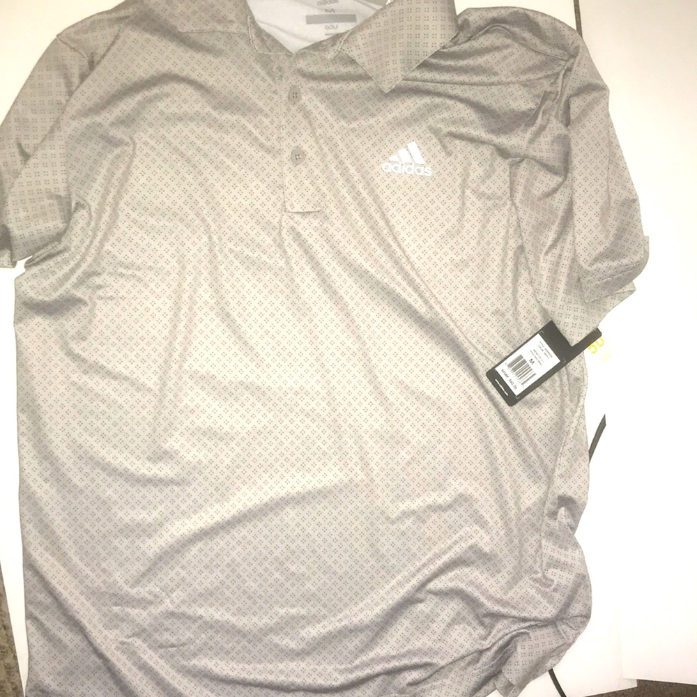 Adidas Men's Large Gray Ultimate UPF50 DOT Print Golf Polo Shirt medium